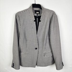 Banana Republic‎ Ponte Houndstooth Black One Button Fitted Blazer Size 14 Preppy